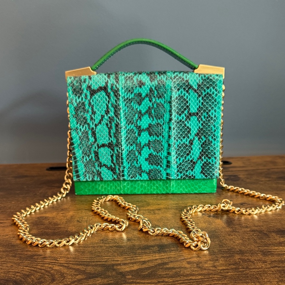 Brian Atwood Emerald Snakeskin Crossbody Bag